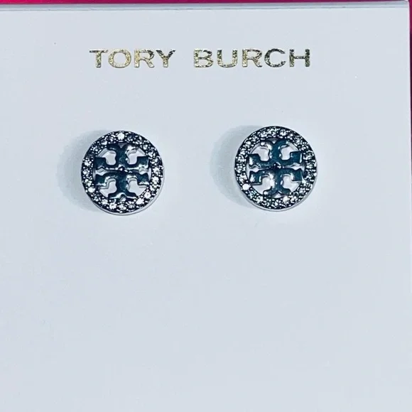 Tory Burch Crystal logo stud earrings NEW - Picture 4 of 5